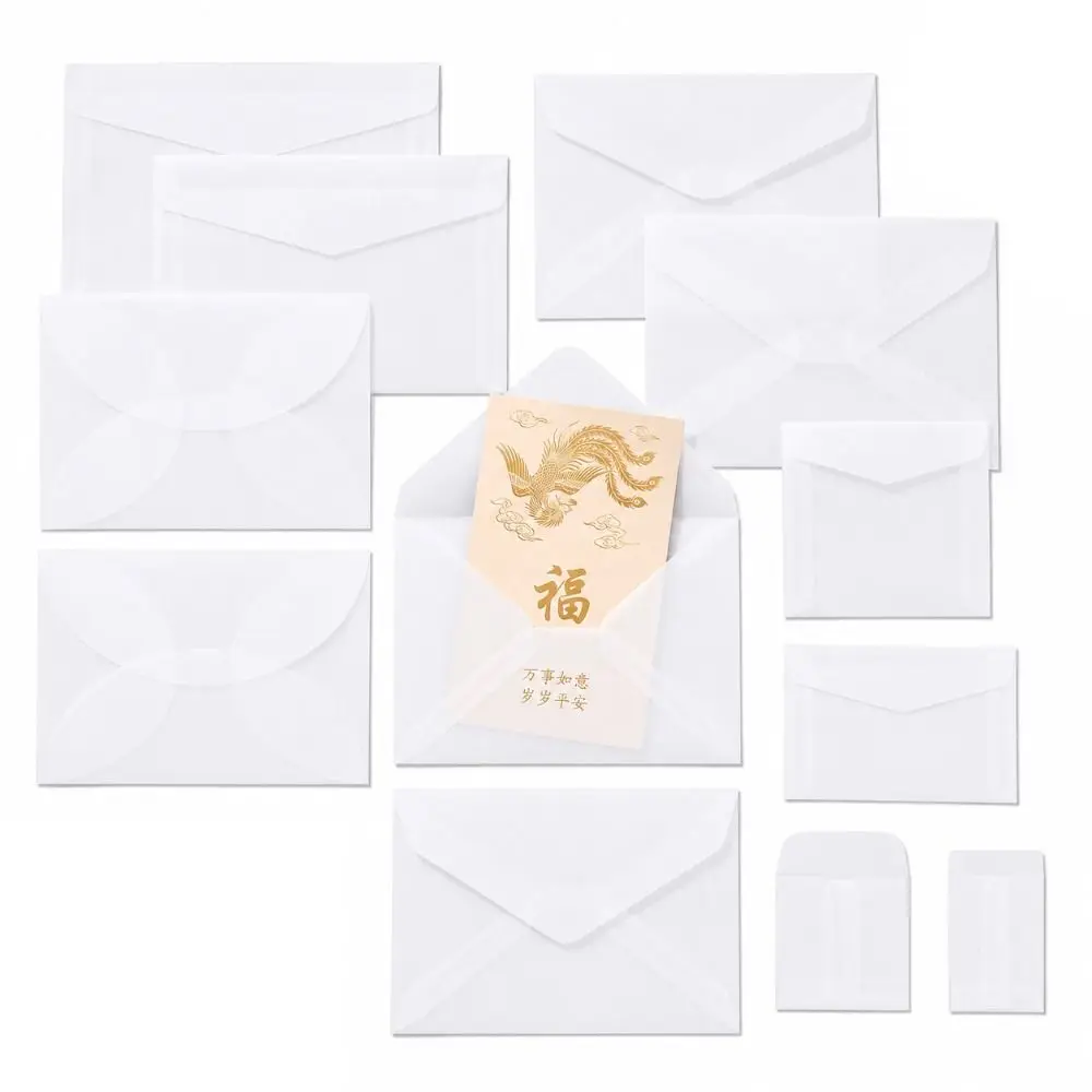 50Pcs/Pack Semi-Transparent Vellum Paper Envelopes Matte Frosted Simple Transparent Paper Bag Flat Shape Translucent