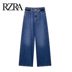 RZRA original 2024 autumn and winter new women's chain belt mid-waist straight loose jeans fashionable and versatile belt