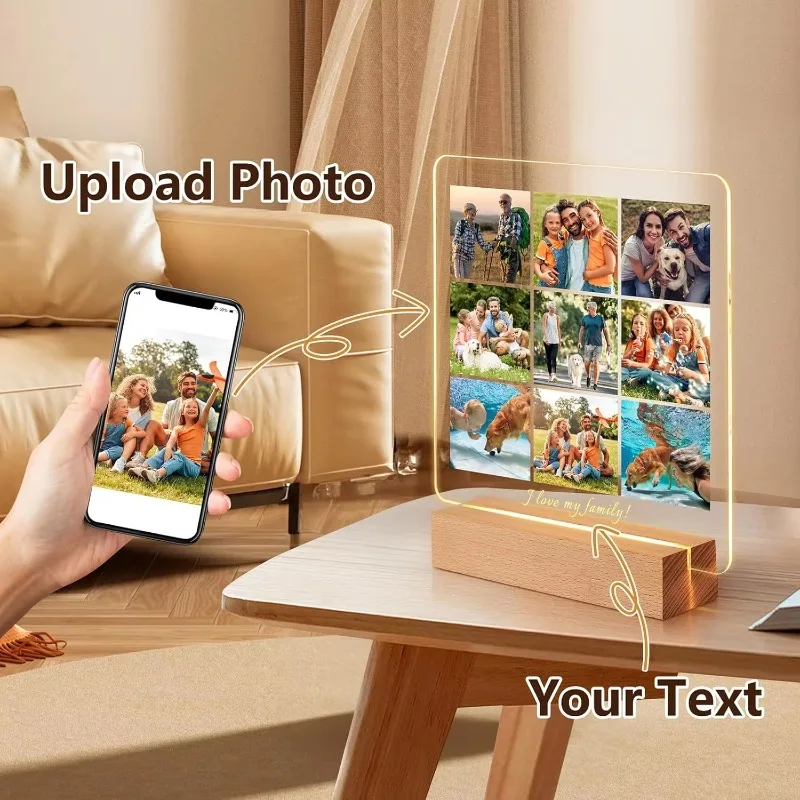 Personalized Gift Father's Day Acrylic Photo Night Light Warm Memory For Dad Family Keepsake Birthday Present Home Bedroom Decor