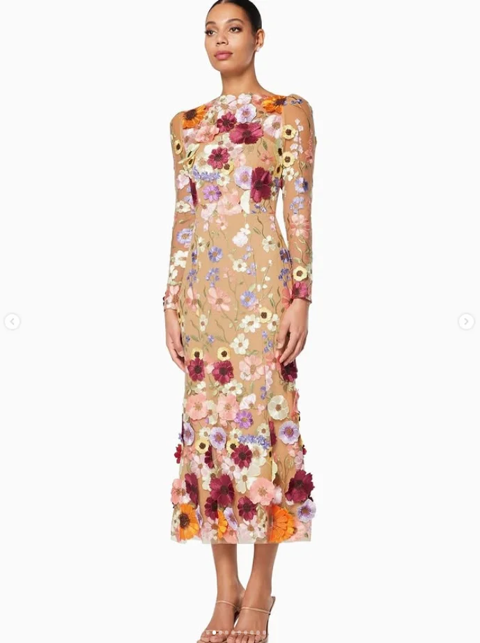 Champagne tornozelo comprimento sereia vestidos formais de noite manga longa 3d floral applique festa de casamento vestido de convidado personalizado