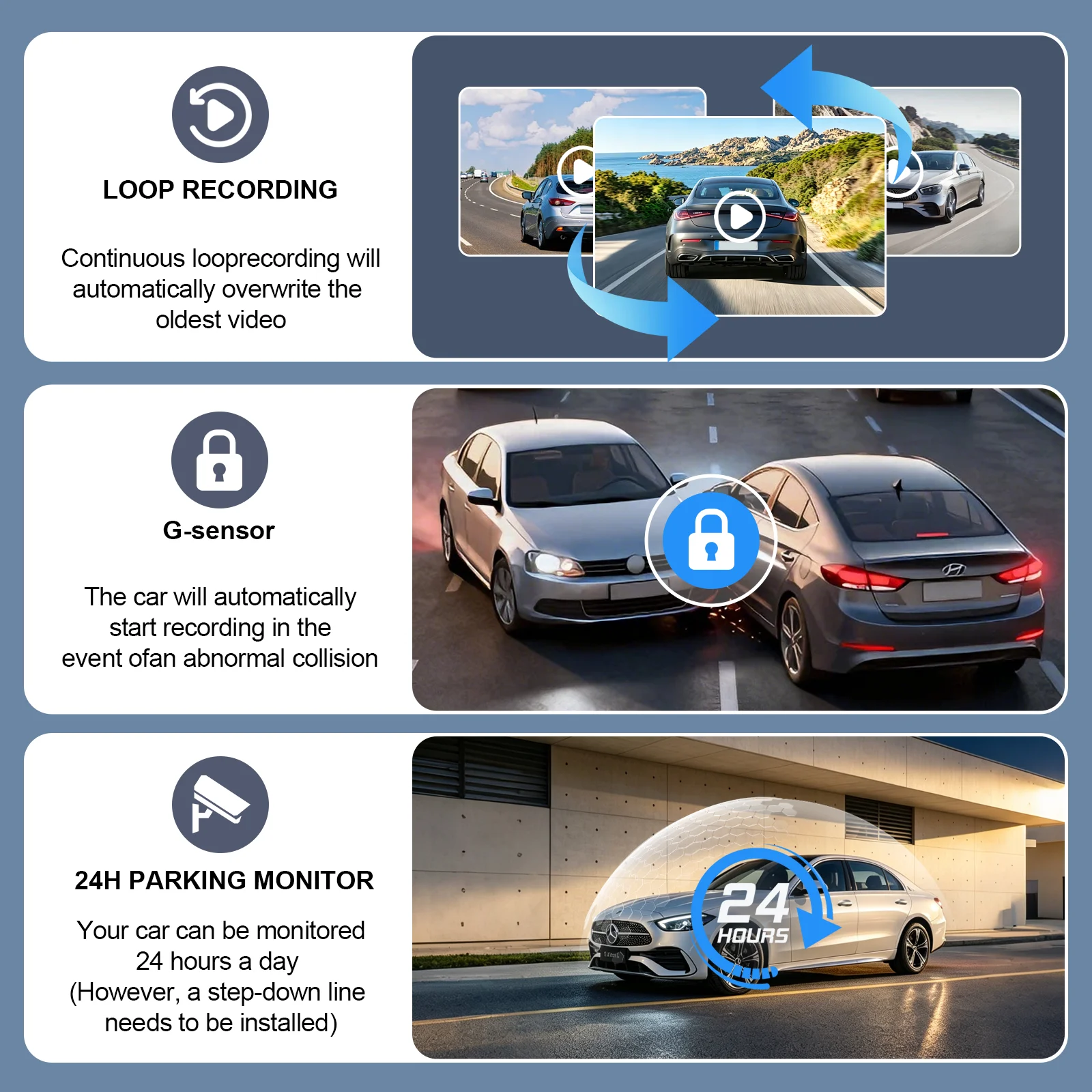 4-Channel Dash Cam: 1080P Front + 720P Other Channels, Night Vision, Loop Recording, G-Sensor, Parking Monitor (Hardwire Kit Req