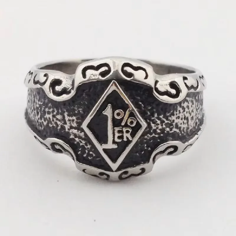 1%er One Percent Biker Motorcycle Club Men\'s Stainless Steel Ring