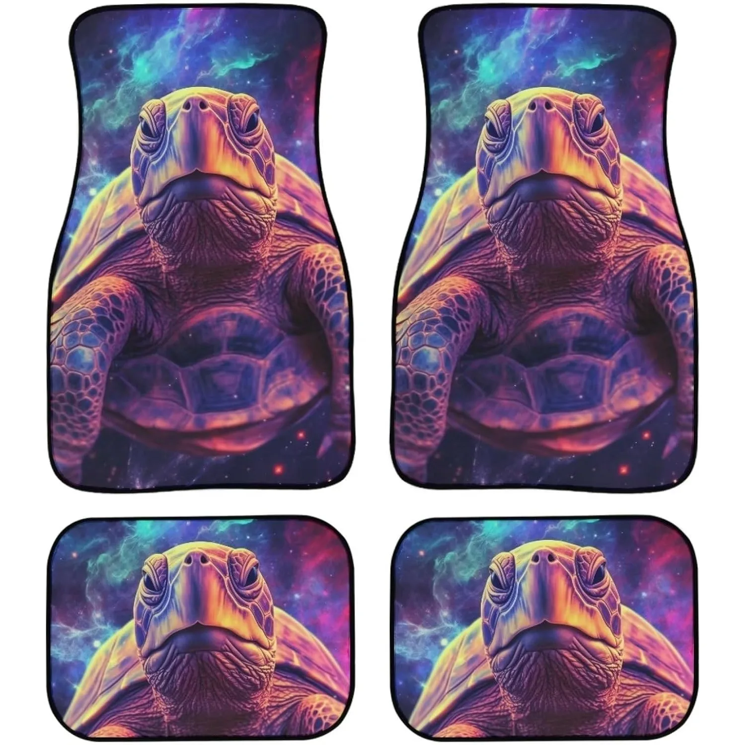 Set Of 4 Heavy-Duty Automotive Floor Mats Featuring A Thick Design With A Purple Galaxy Sea Turtle Theme, Suitable For Trucks, S