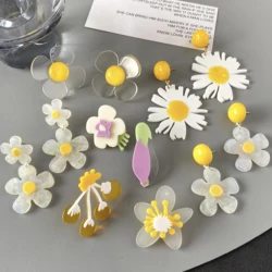 Lifefontier Sweet Romantic Transparent Asymmetry Flower Wedding Drop Earring For Women Girl Trend Acrylic Floral Pendant Earring