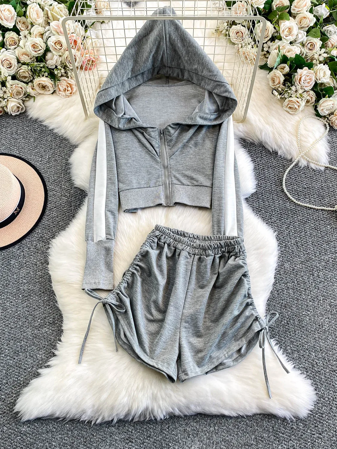 

Повседневная толстовка в полоску и комплект из двух предметов для женщин, осень-зима, модная, против морщин, с высокой талией