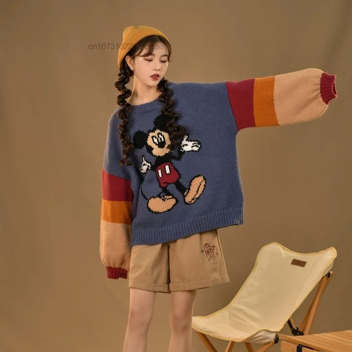 Disney Mickey Mouse Knitted Sweater Sweet Design Fall Winter New 90s Vintage Knitwear Ladies Korean Trend Hip Hop Tops Y2k Girls