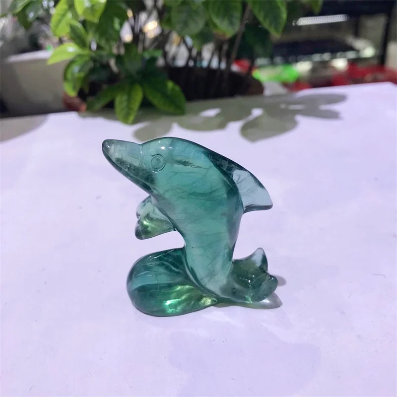 Natural Green Fluorite Dolphin Carving Stone Hand Carved Animal Figurine Healing Crafts Home Decoration Gift 1pcs