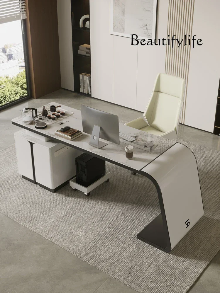 XX Solid Wood Rock Slab Desk Tea Table Integrated Desk Modern Minimalist Home Study Boss Computer Desk