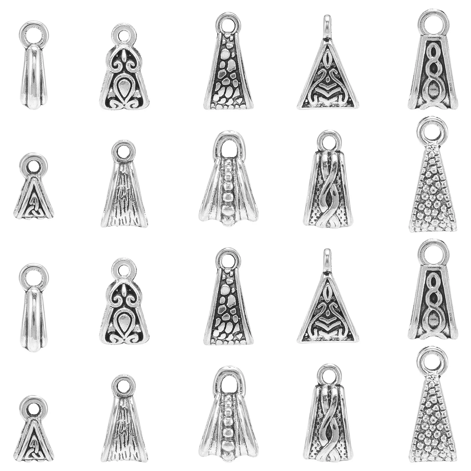 

100Pcs 10 Styles Tibetan Style Triangle Shape Tube Bails Connectors Bails Tube Hanger European Spacer Beads for Jewelry Making