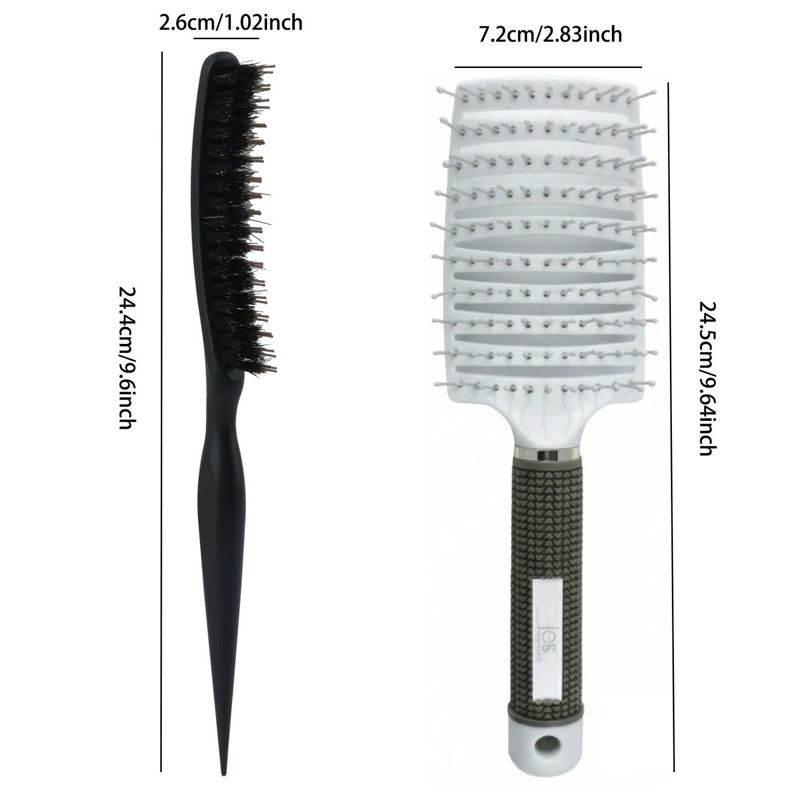 2Pcs Hair Brush Set Professional Boar Bristle Teasing Brush Curved Vent Fast Dry Detangler Comb Volumizing Styling Tools