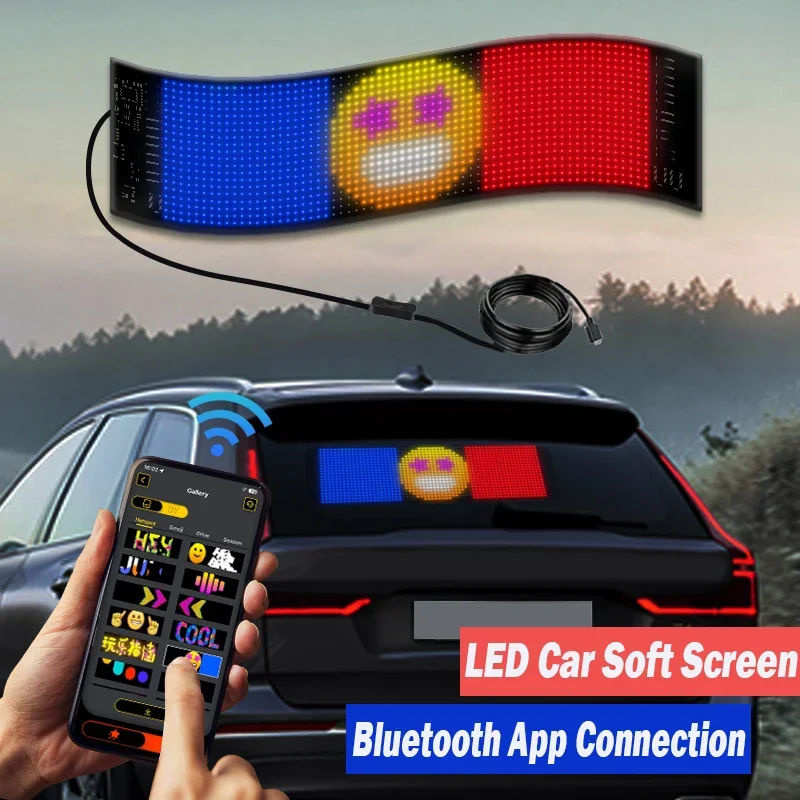 

Universal LED Car Soft Screen Bluetooth App Connection Car Rear Window Side Window Emoji Soft Screen