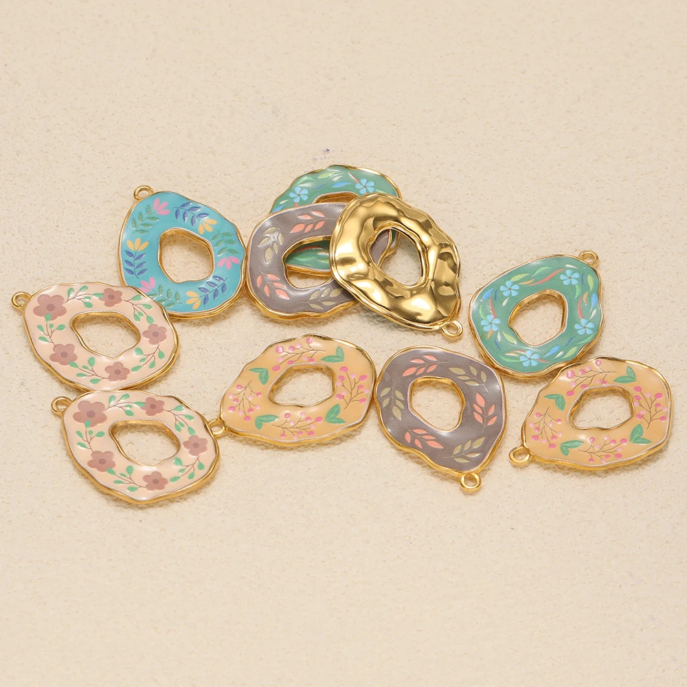 4 Stück Edelstahl Hohle Ovale Emaille-Blumenanhänger für Damen Halsketten, Armbänder, Ohrringe, DIY Schmuckherstellung – Detail 5
