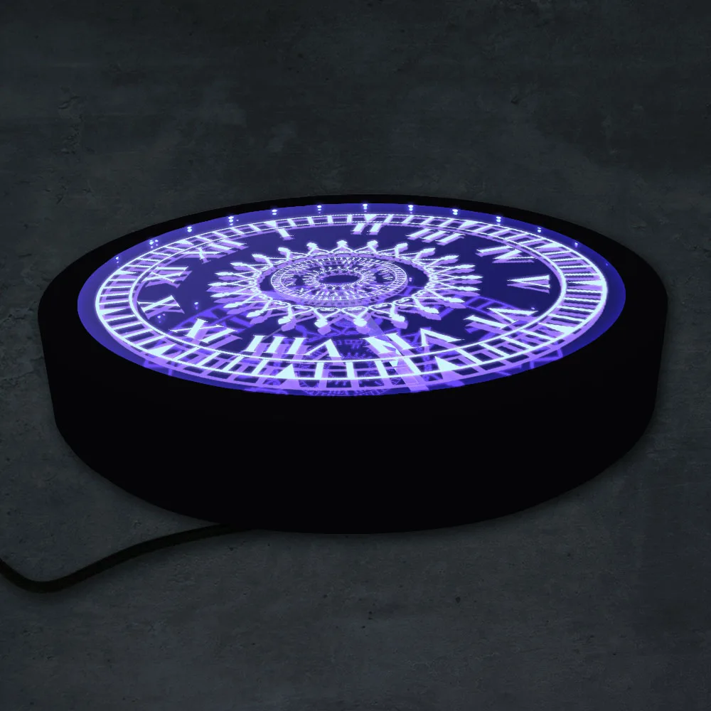 ماندالا زهرة تصميم غرفة المعيشة جدار ديكور LED النيون مضاءة ثلاثية الأبعاد ساعة حائط مع الأرقام الرومانية نمط هندسي الروحي