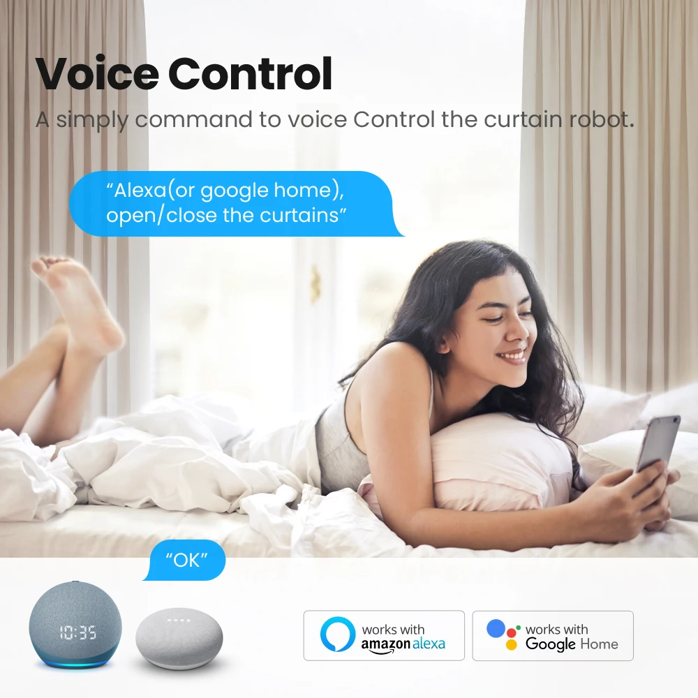 AVATTO Tuya WiFi Smart Electric Curtain Robot Automatic Open Remote Control For Curtains Track Support Alexa,Google Home