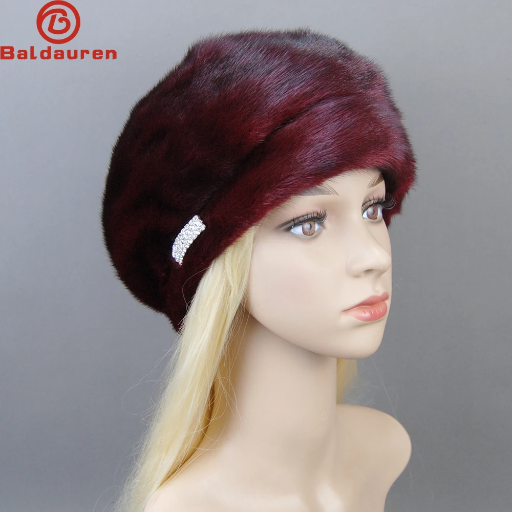 

2024 Hot Sale Imported Full Fur Mink Fur Hat Women's Winter Authentic Fur Cap New Elegant Fashion Style Female Warm Earmuffs