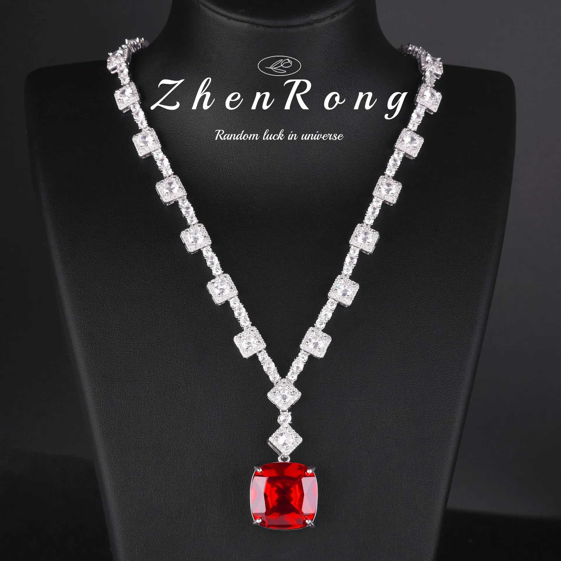 Foydjew European American Luxury Ruby Red Corundum High Carbon Diamond Necklaces Wedding Dress Bride Wedding Jewelry For Women