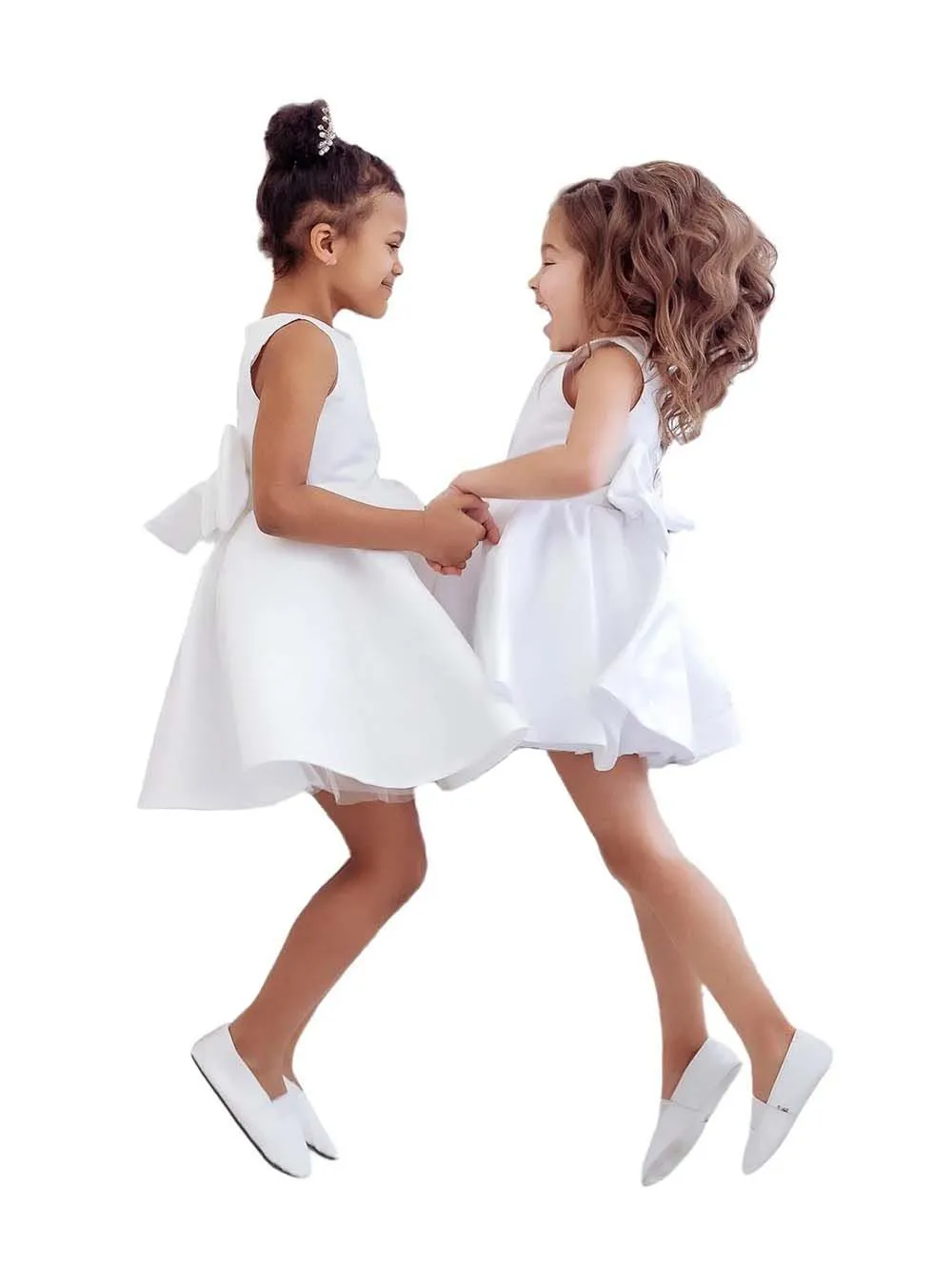 

Customized Girls Party Gown Simple Satin Bow Above Knee_length Flower Girl Dresses for Wedding Toddlers Communion Birthday Dress