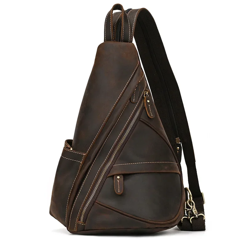 Top Layer Cowhide Crazy Horse Genuine Leather Backpack Chest Women Knapsack Vintage Travel Portable Back Pack Crossbody Bag