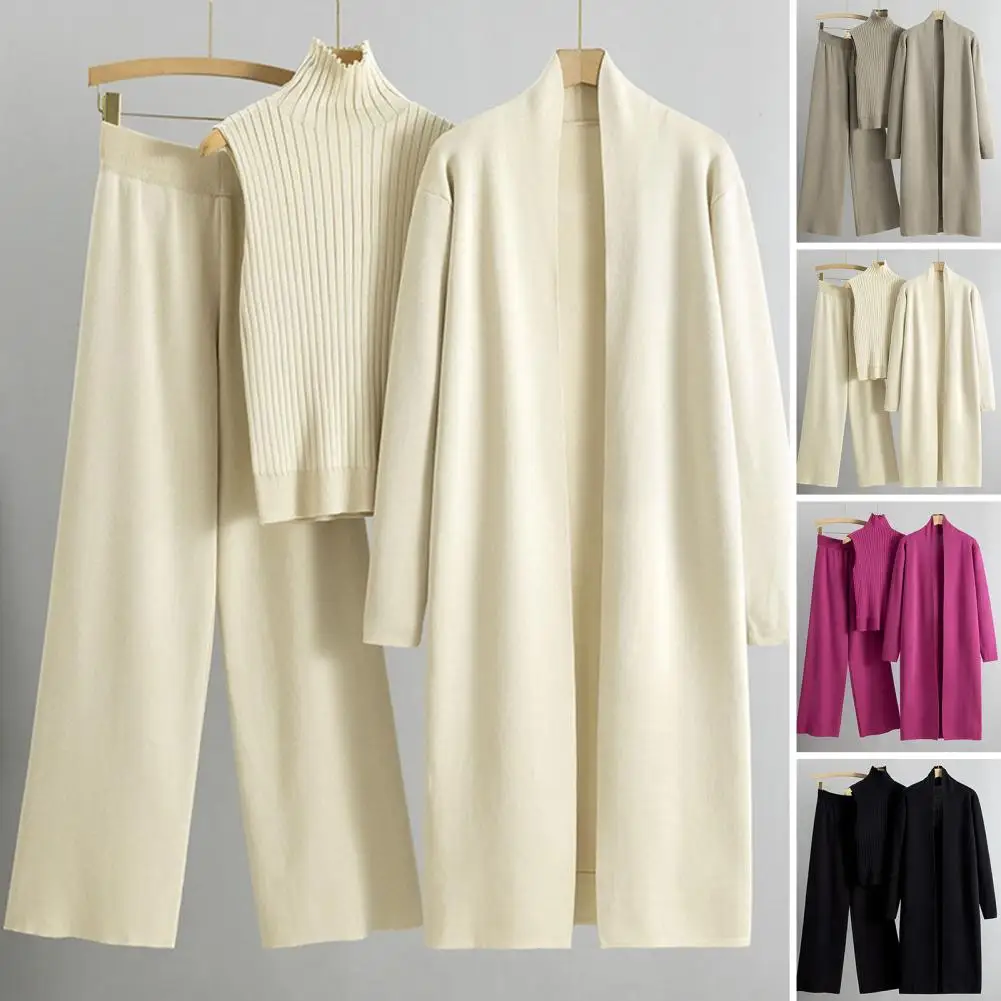 Spring And Autumn New Sense Simple Knit Suit Sleeveless Vest Sweater Cardigan Pants Three-piece Set