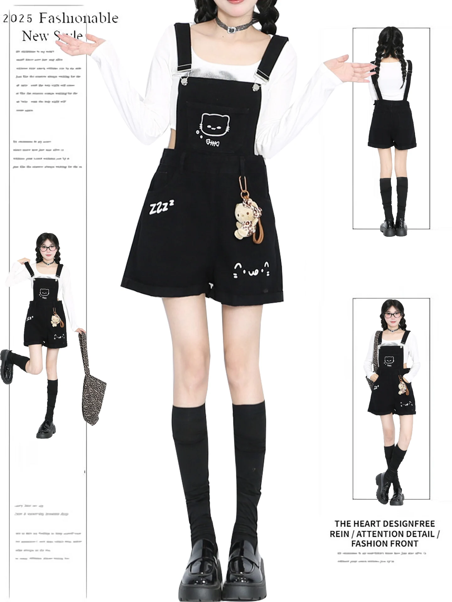 

Casual Sle Bla Bear ort Pants Women's Summer New Embroidery Loose Slim Straight Jeans High Waist Wide Leg ket Detail