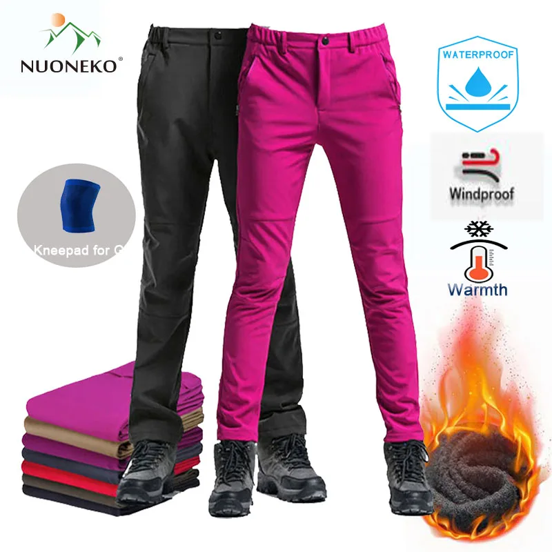 NUONEKEO nowe zimowe męskie damskie spodnie do pieszych wędrówek pieszych Outdoor Sports grube spodnie polarowe Camping Trekking narciarstwo wodoodporne spodnie PM20