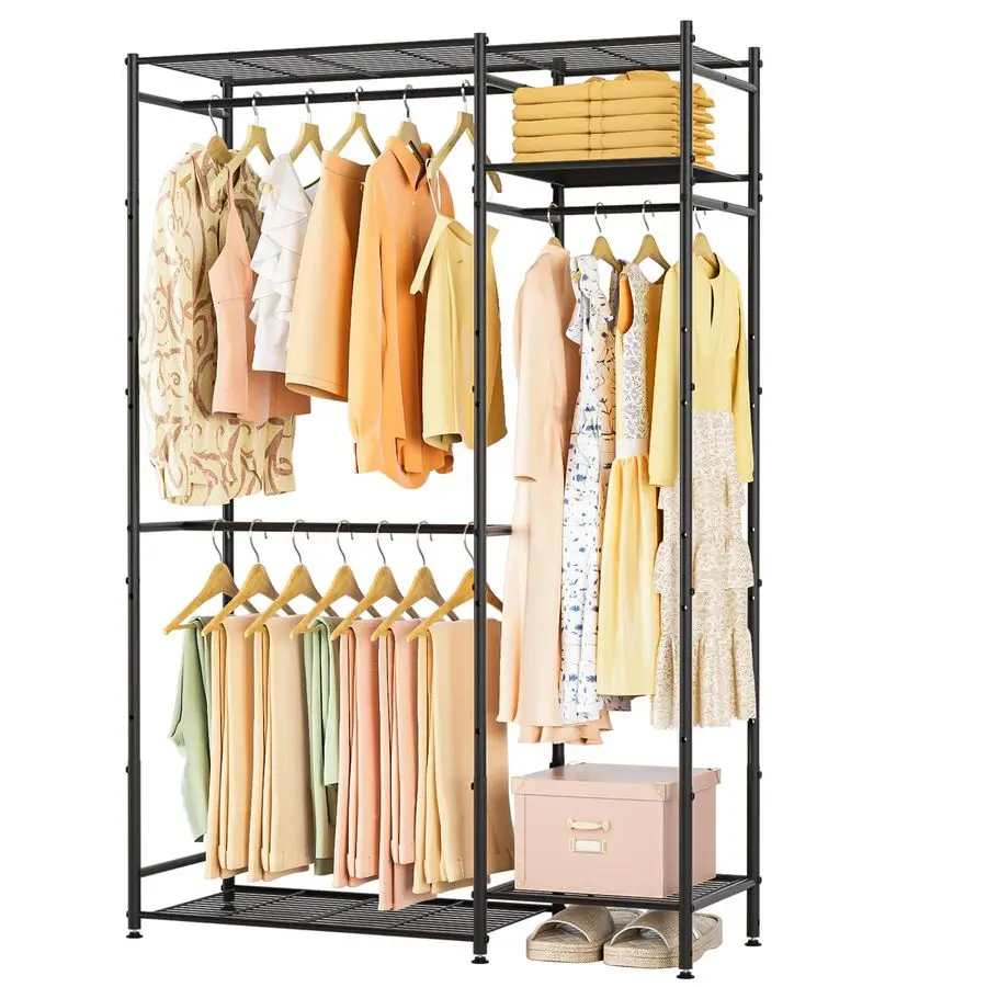 

Portable Closets for Hanging Clothes, Freestanding Clothing Rack with 3 Hang Rods amp 5 Shelves, Metal Wardrobe Garment Rack for