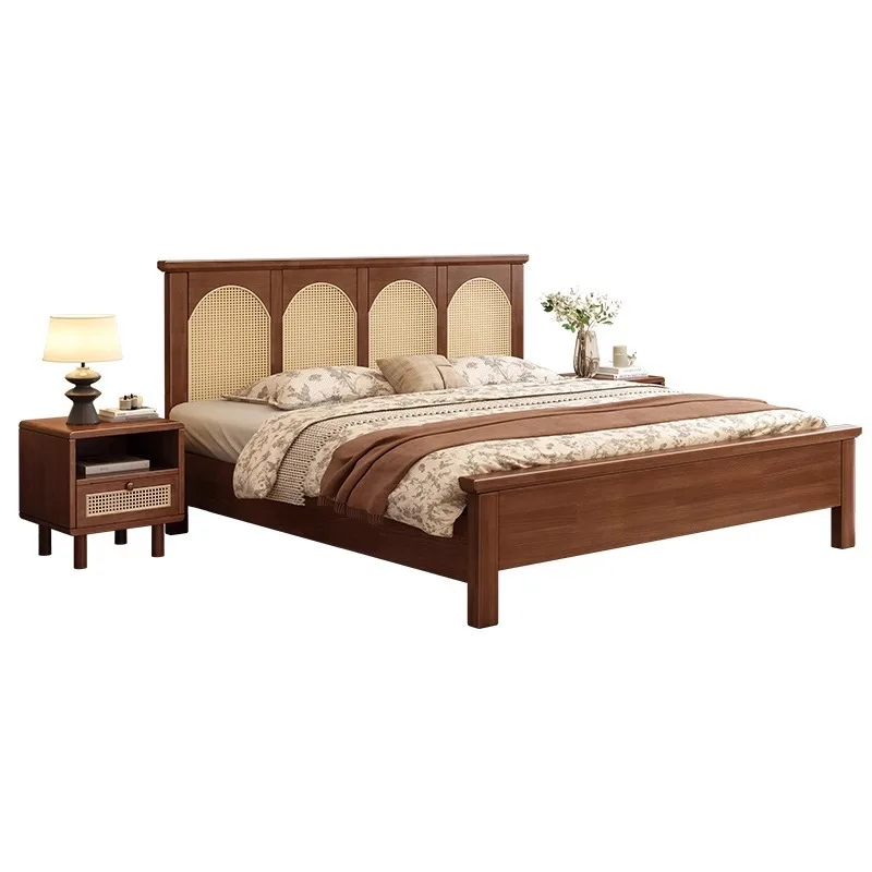 Retro French Solid Wood Bed Walnut American Master Bedroom Double Bed 1.51.8 Modern Simple Medieval