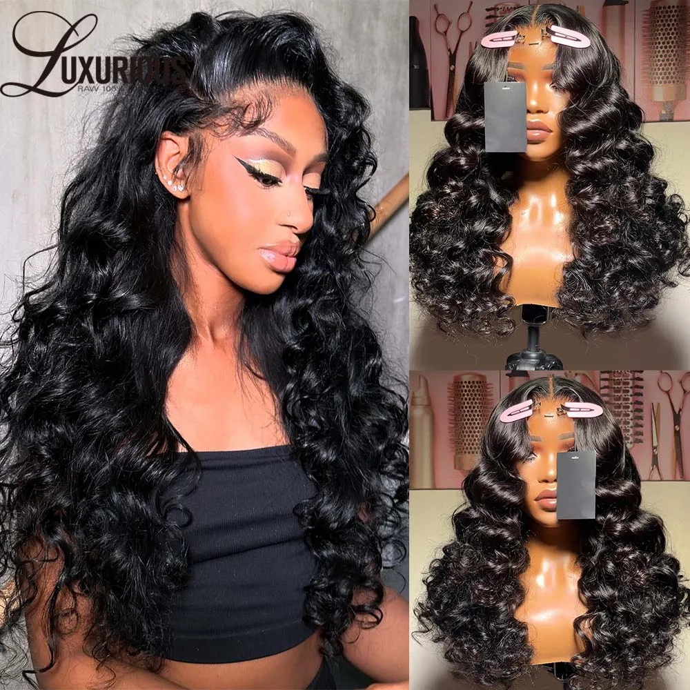 Gorgeous Loose Deep Wave Lace Frontal Human Hair 13x4 13x6Lace Front Wig Human Hair Natural Black Color Body Wave Wig Preplucked