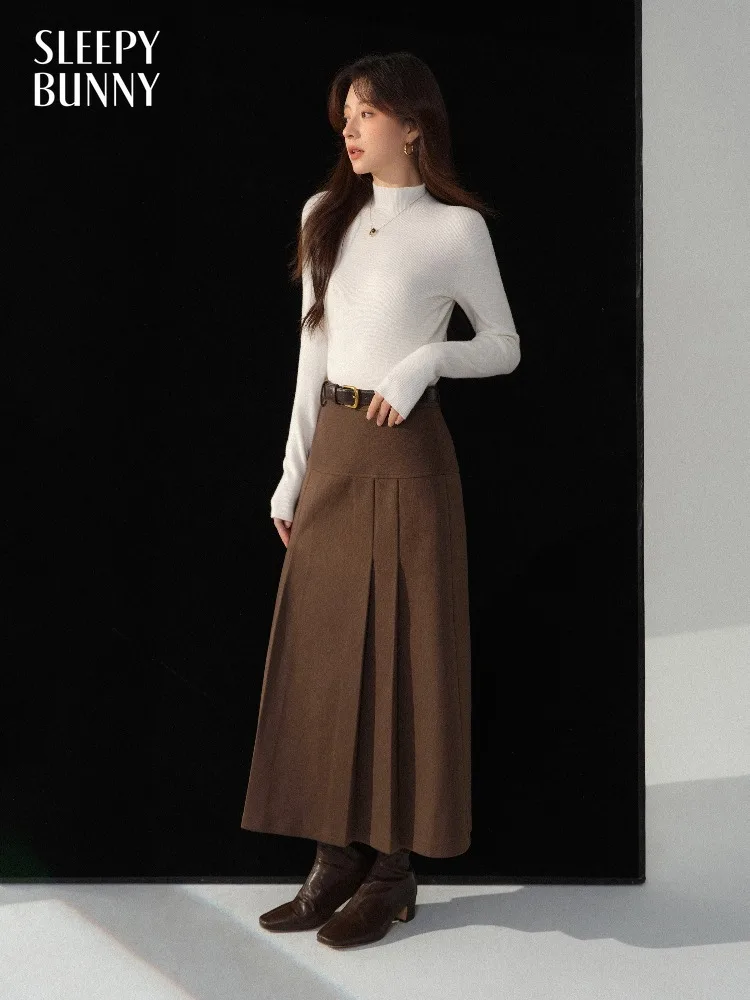Women Vintage A Line Midi Skirt Elegant High Waist Pleated Long Skirt Spring Casual Fashion Retro Skirt Lady Chic Daily Outfit