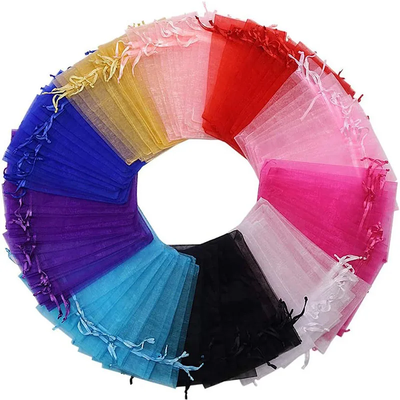 New 50/100pcs Organza Bags Sachets for Packaging Jewelry Pouch Jewelry Packaging Bag Gift Packaging Display SSBZD01