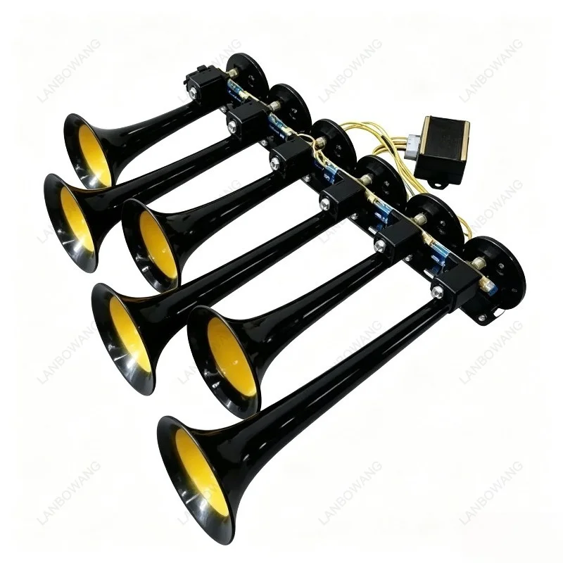 12V 24V 6-Tube Electronic Air Horn, 36 Musical Sounds Universal Car Truck Accessory