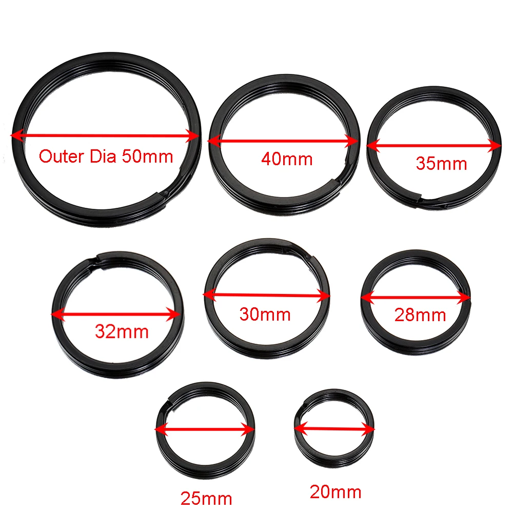 10/20pcs 20~50mm Black Flat Keyrings Round Metal Key Chain Component Key Holder Connect Ring Pendant Accessories for DIY Jewelry