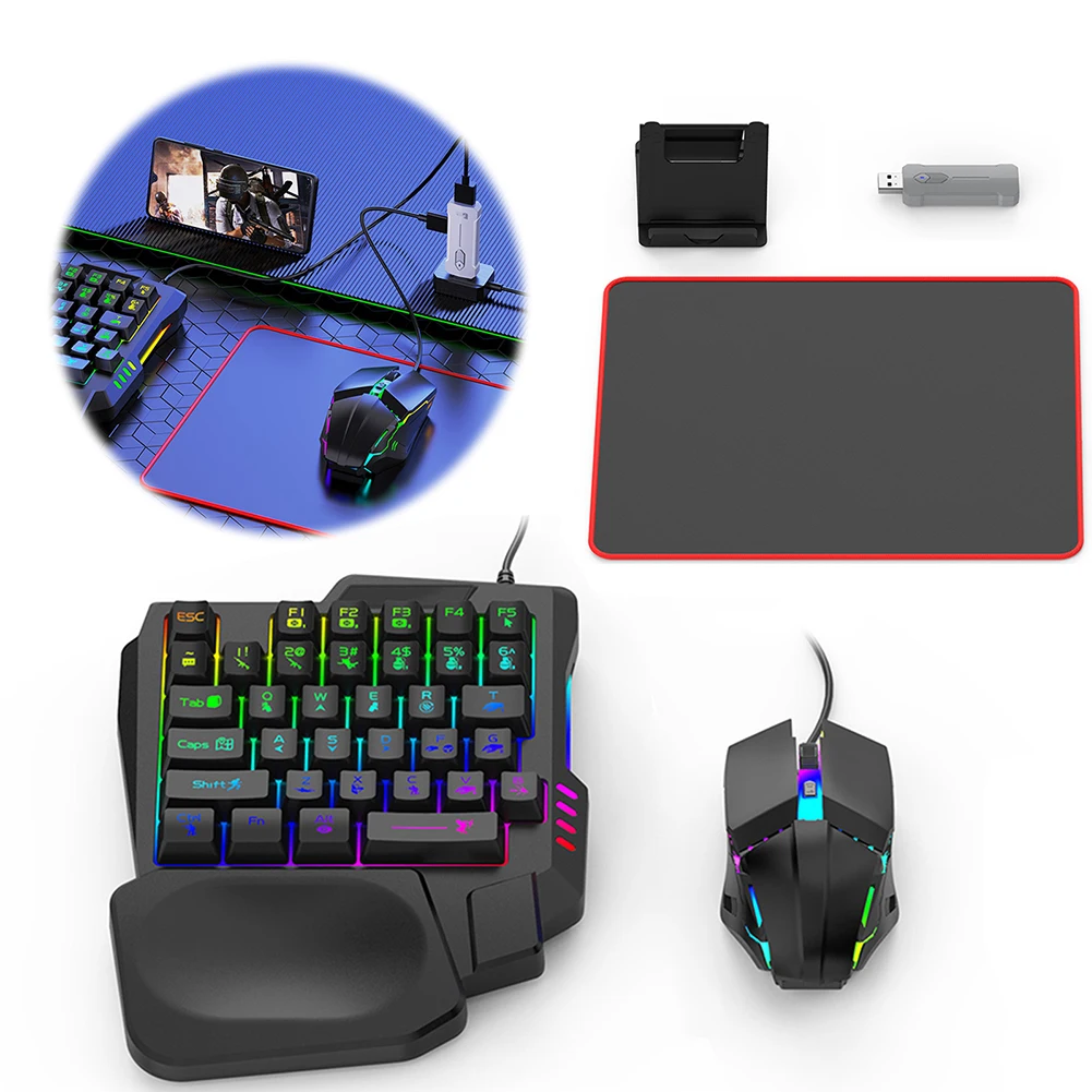 

Игровая клавиатура и мышь 5 в 1, игровой конвертер, Bluetooth-Совместимость 5,3 для PUBG, игровая клавиатура и мышь, Combo для телефона