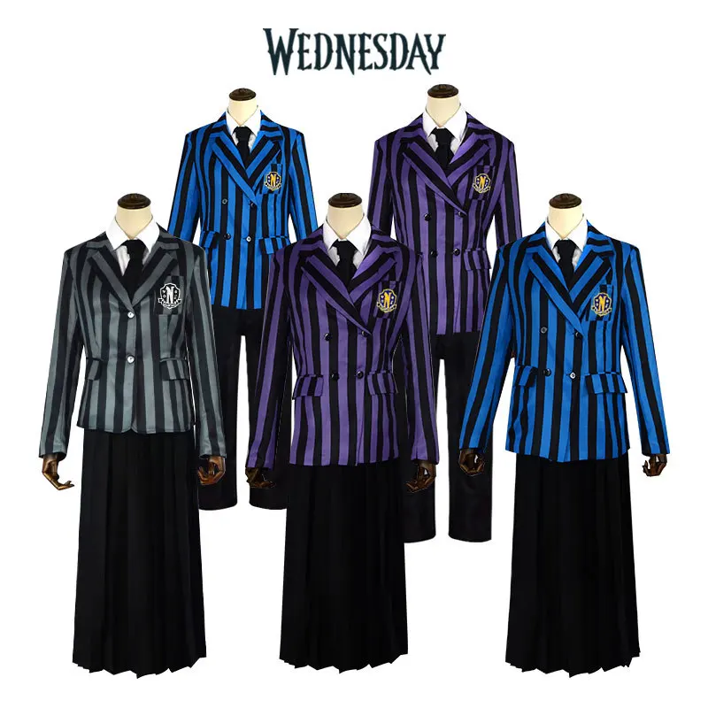 Wednesday Addams Family Cosplay Costume Striped Nevermore School Uniform Coat Vest Shirt Skirt Full Set Halloween Party Clothes