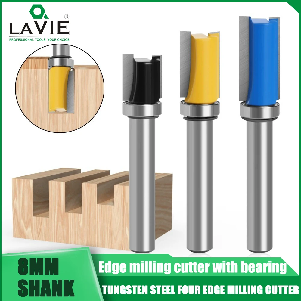 

1pc 8mm Shank Flush Trim Router Bit Pattern Bit Top Bottom Bearing 1/2" Blade Template Wood Milling Cutter Carpenter Cnc Фреза