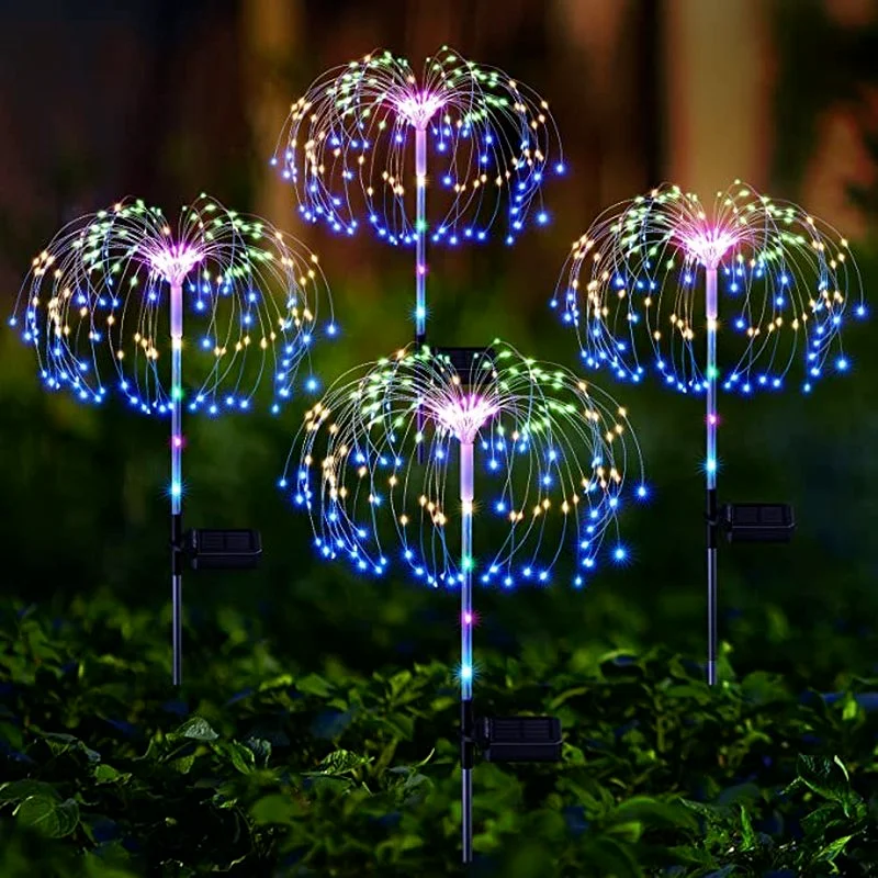 Solar Fireworks Dandelion Fairy Light, decoração de paisagem gramada, iluminação noturna, lâmpadas solares, lâmpada de Natal do festival, 90 LED