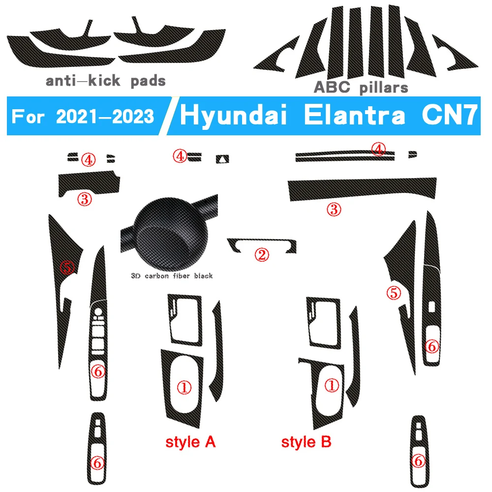 For Hyundai Elantra CN7 2021-2023 Self Adhesive Car Stickers Carbon Fiber Vinyl Car stickers and Decals Car Styling Accessories