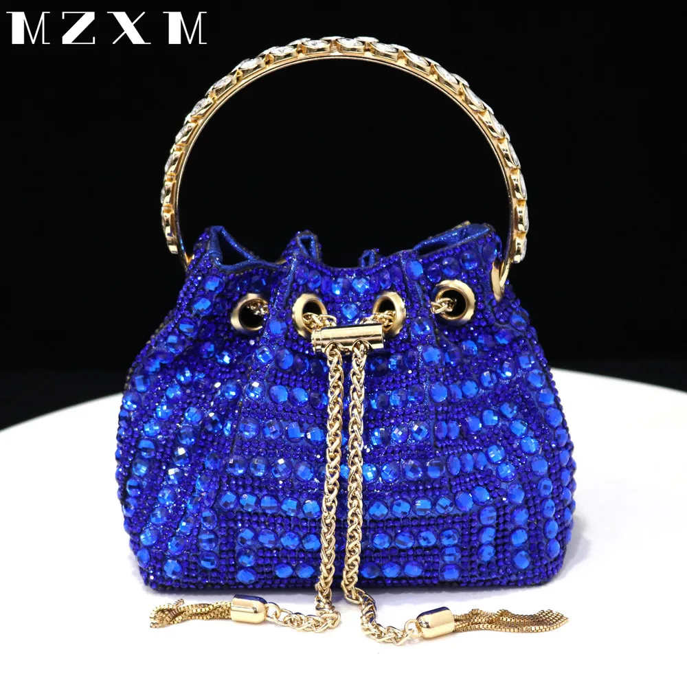 Bohemian Style Women Bags Rhinestones Bucket Sweet Design Day Clutch Soft Chain Shoulder Evening Bags Purse