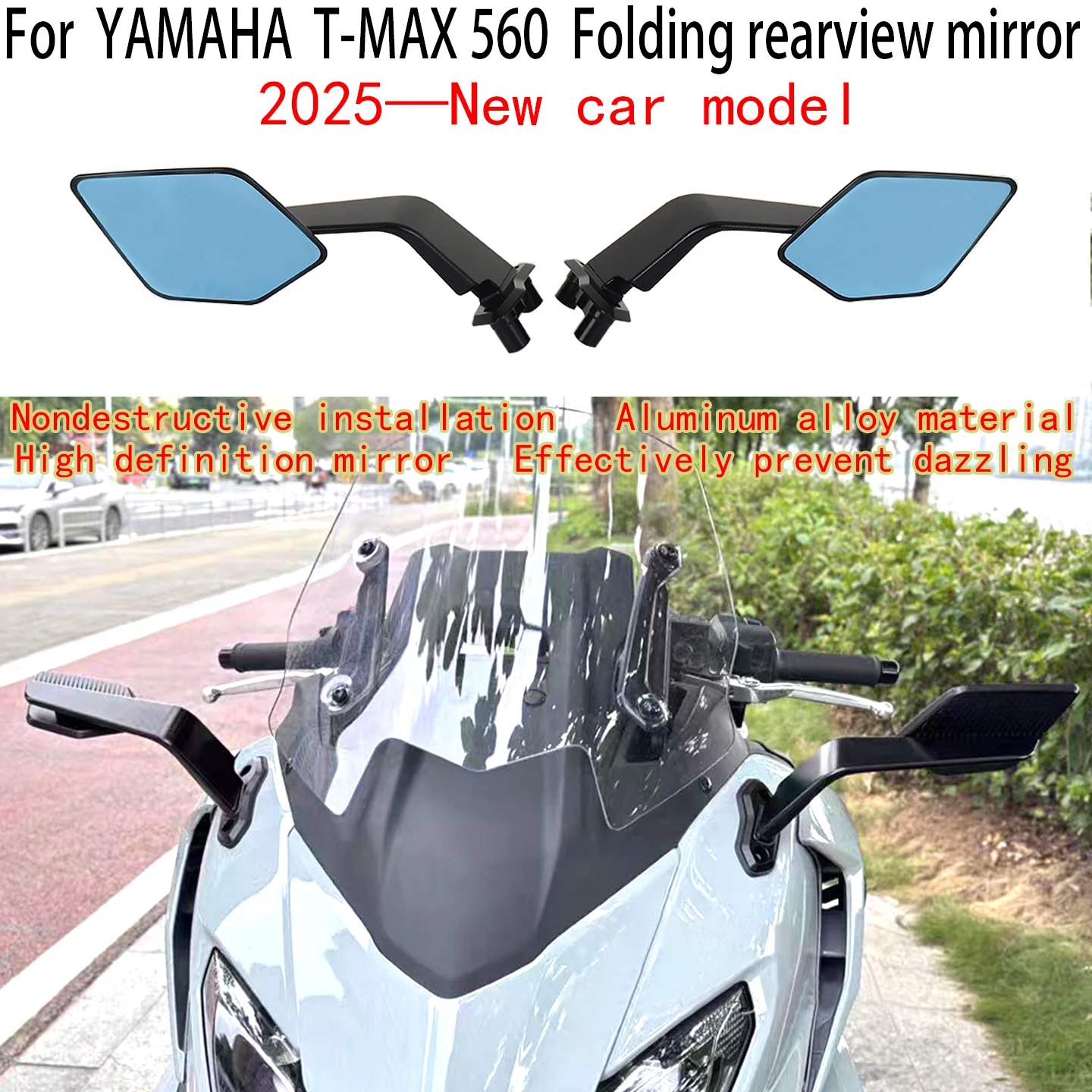 

For YAMAHA T-MAX560 Rear-view mirror 2025 Yamaha T-Max560 Fixed wing rearview mirror Folding rearview mirror Little wings mirror
