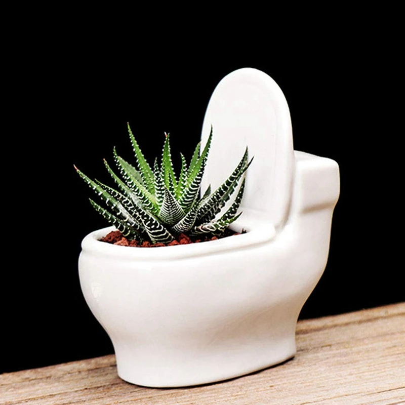 White Ceramic Toilet Plant Pot/Bonsai Pot/Flower Pot/Succulent Planter Perfect Gifts For Women, Mom Or Birthdays, Easy To Use