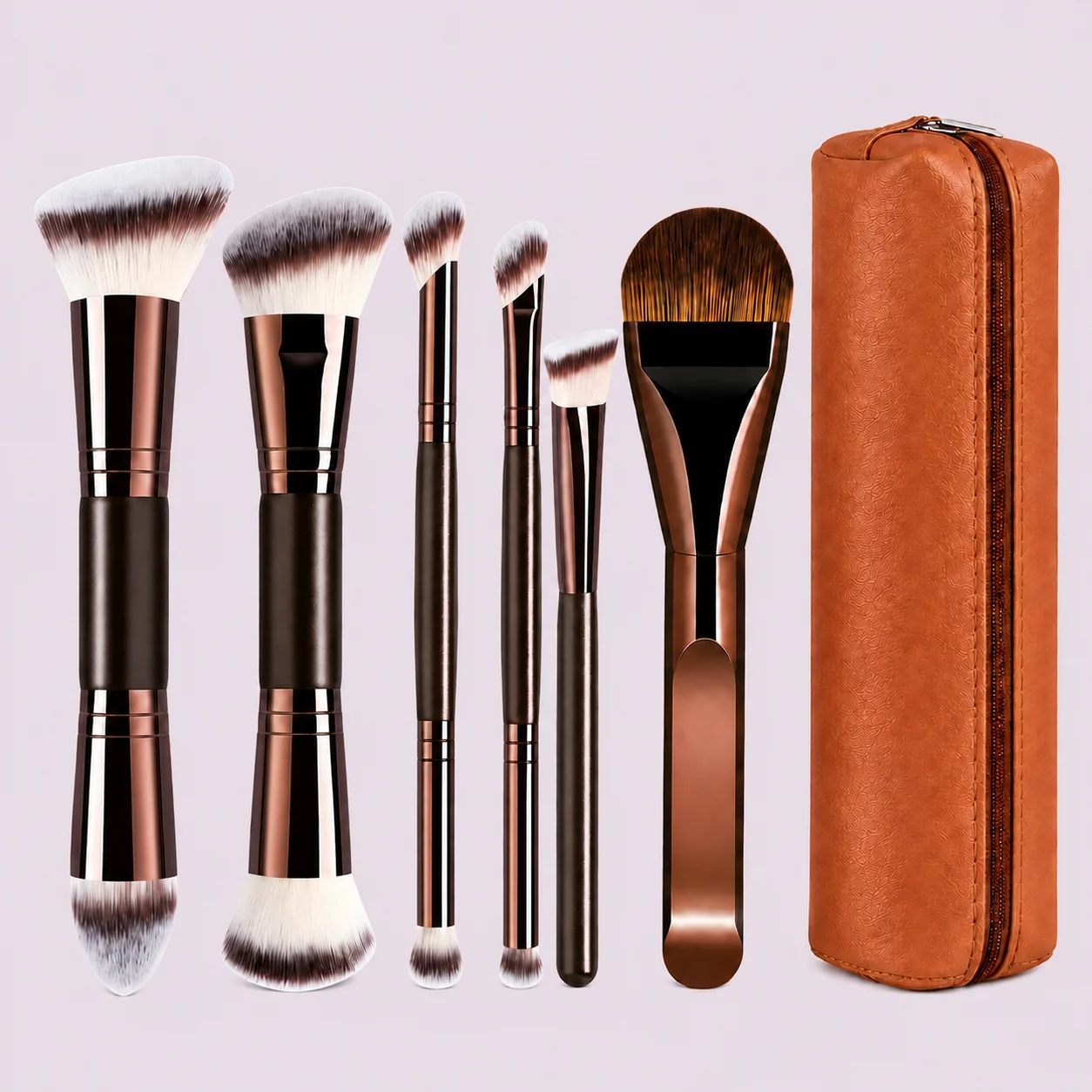 Dual-Ended Makeup Brush Set, 6pcs, Foundation Brush, Concealer Brush, Contour Brush, Beginner-Friendly, No Powder Waste Beauty T