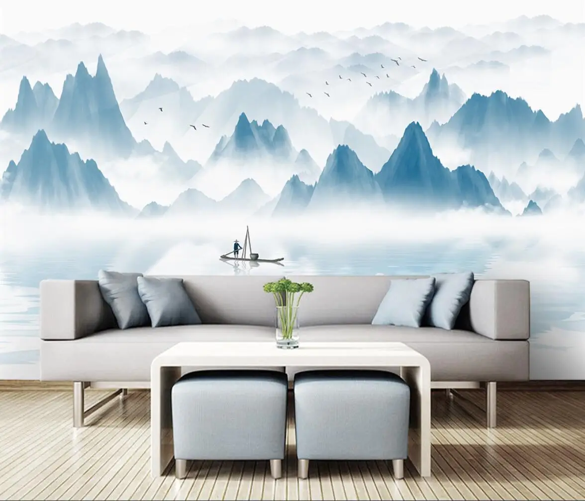 

Custom 3D Mural Wallpaper blue landscape photo wallpapers for living room Restaurant Clubs KTV Bar Modern Personality 3D Murals