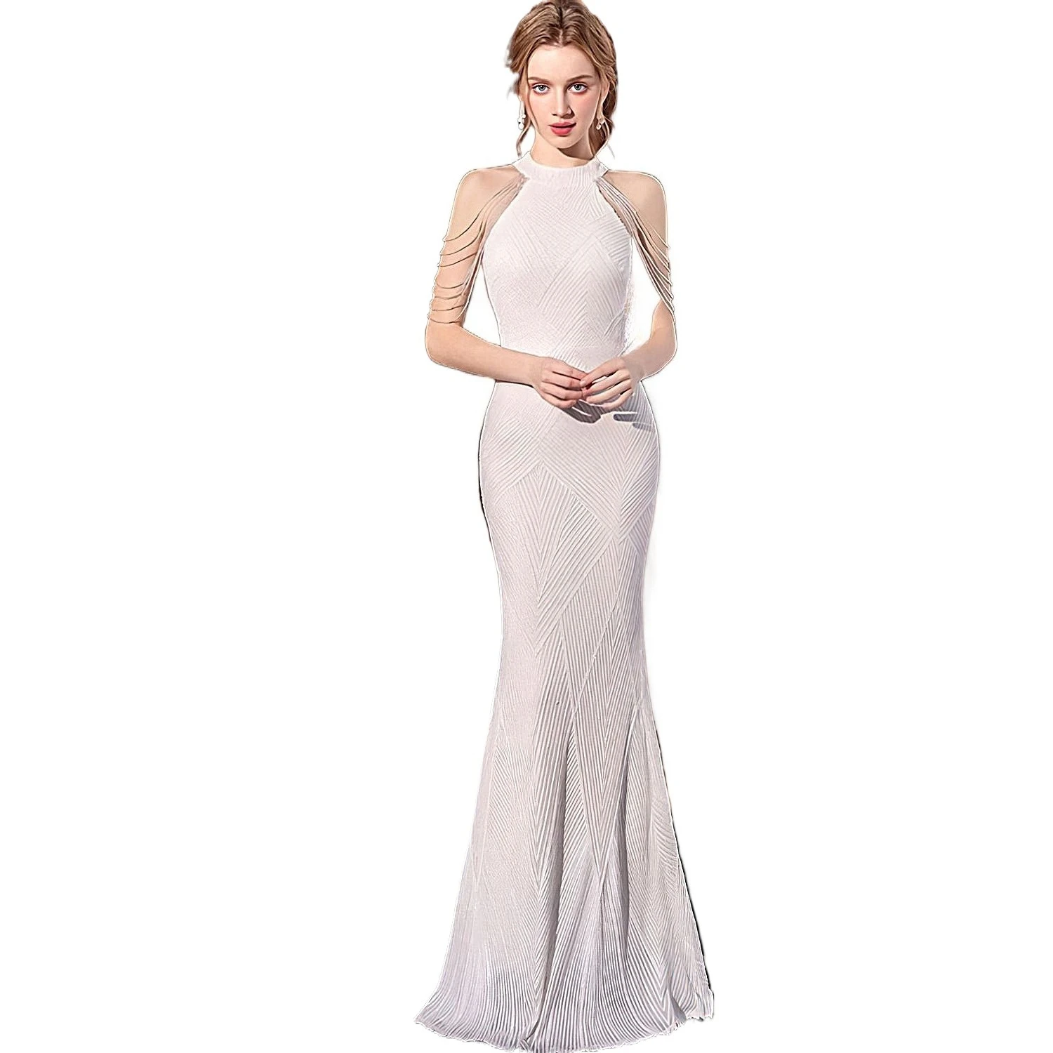 

Luxury Halter Sequined Sleeveless Mermaid Long Formal Evening Party Dress