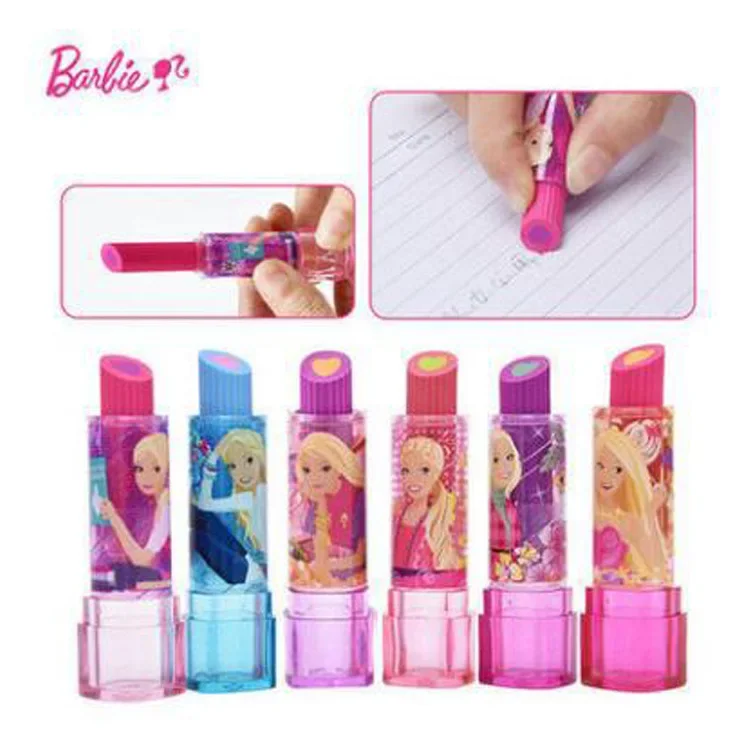 

6pcs Barbie Lipstick Rotary Rubber Eraser Kawaii Stationery Student Prize Children Gift Office Kids School Supplies Cute Eraser