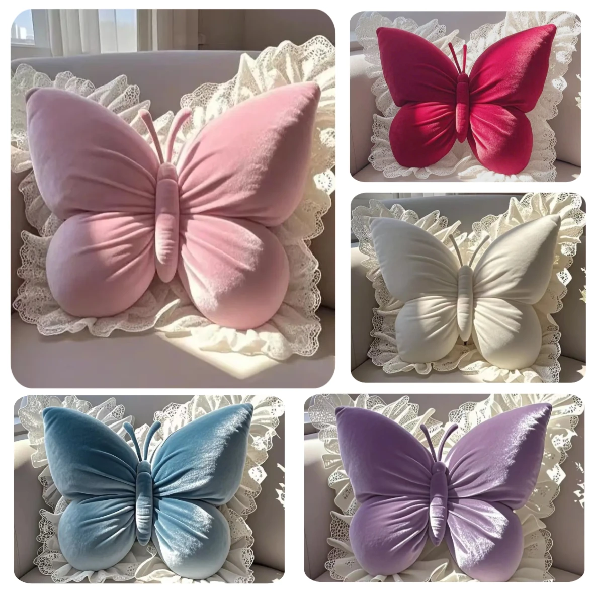 Lace Butterfly Home Pillow Bedroom Princess Style INS Decoration Car Interior Sofa Cushion Atmosphere Decoration Supplies Props