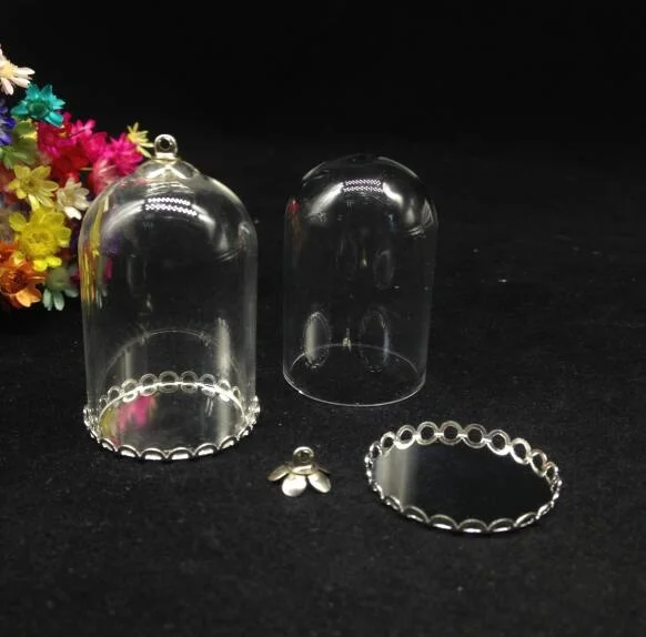 500sets/lot 38*25mm tube glass globe lace tray beads cap set glass vial pendant glass cover dome necklace pendant cute charms