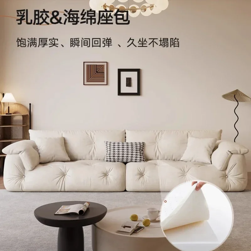 Cream wind cloud fabric sofa living room simple modern straight row milk flannel sofa small apartment