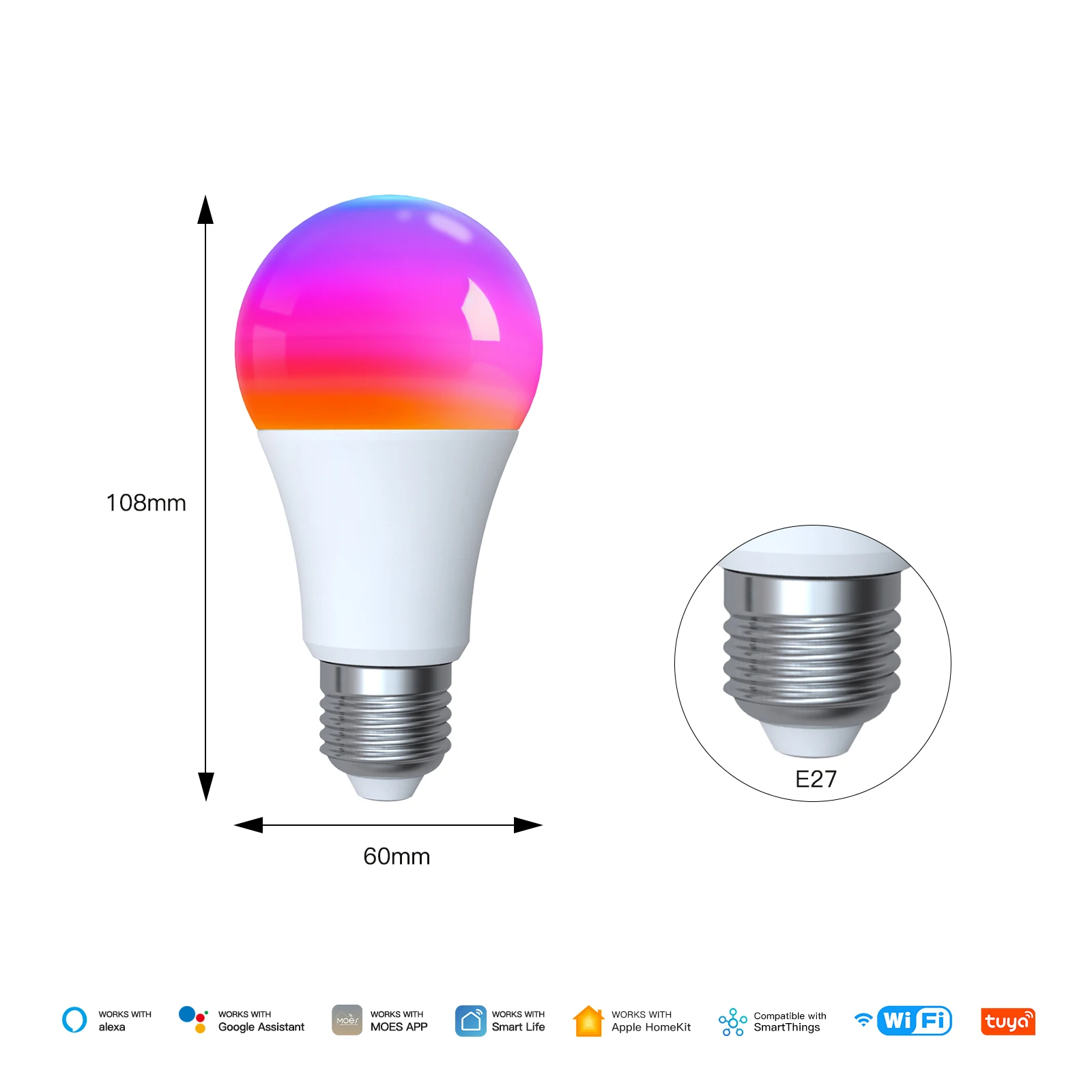 MOES Tuya Matter WiFi Smart Bulb Dimmbares LED-Licht 16 Millionen RGB-Farben E27 Kerzenlampe Sprachsteuerung Alexa Google Home 3