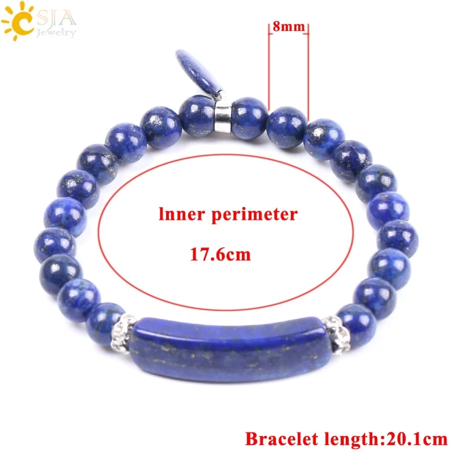 CSJA Lapis Lazuli Bracelet Men Chakra Natural Stone Bracelets 8mm Blue Stone Beads Women Bangles Handmade Summer Pulsera F106