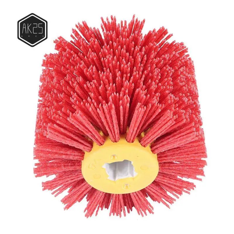 ak25-レッド研磨ワイヤードラムブラシ、家具用木工アングルグラインダーアダプター付きバリ取り研磨バフホイール